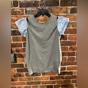 Motherhood Gray Top with Blue Striped Sleeves Maternity Top Size Medium